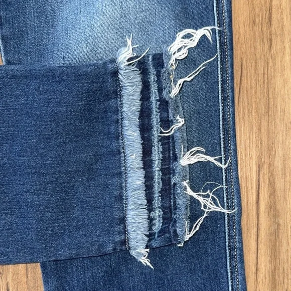 KANCAN WOMENS straight ankle, high rise, distressed hem, dark blue denim Jeans - Picture 4 of 7